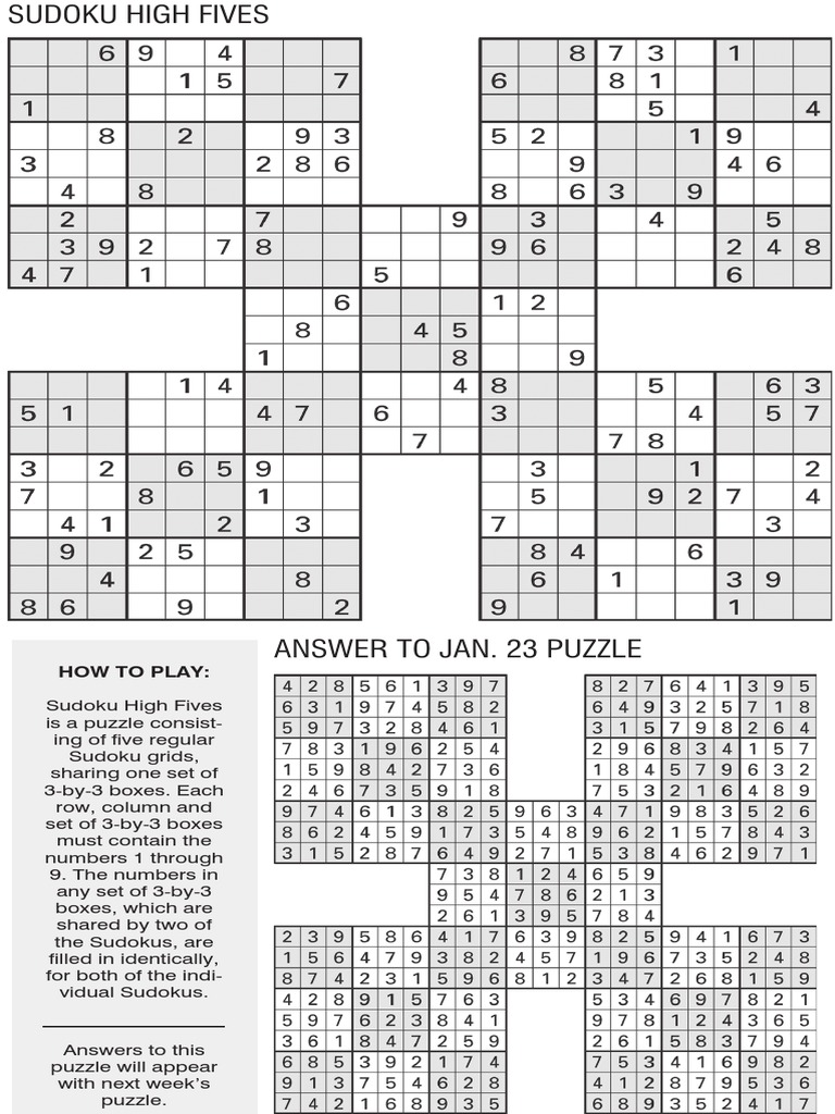 Printable Sudoku High-Five, Jan. 30