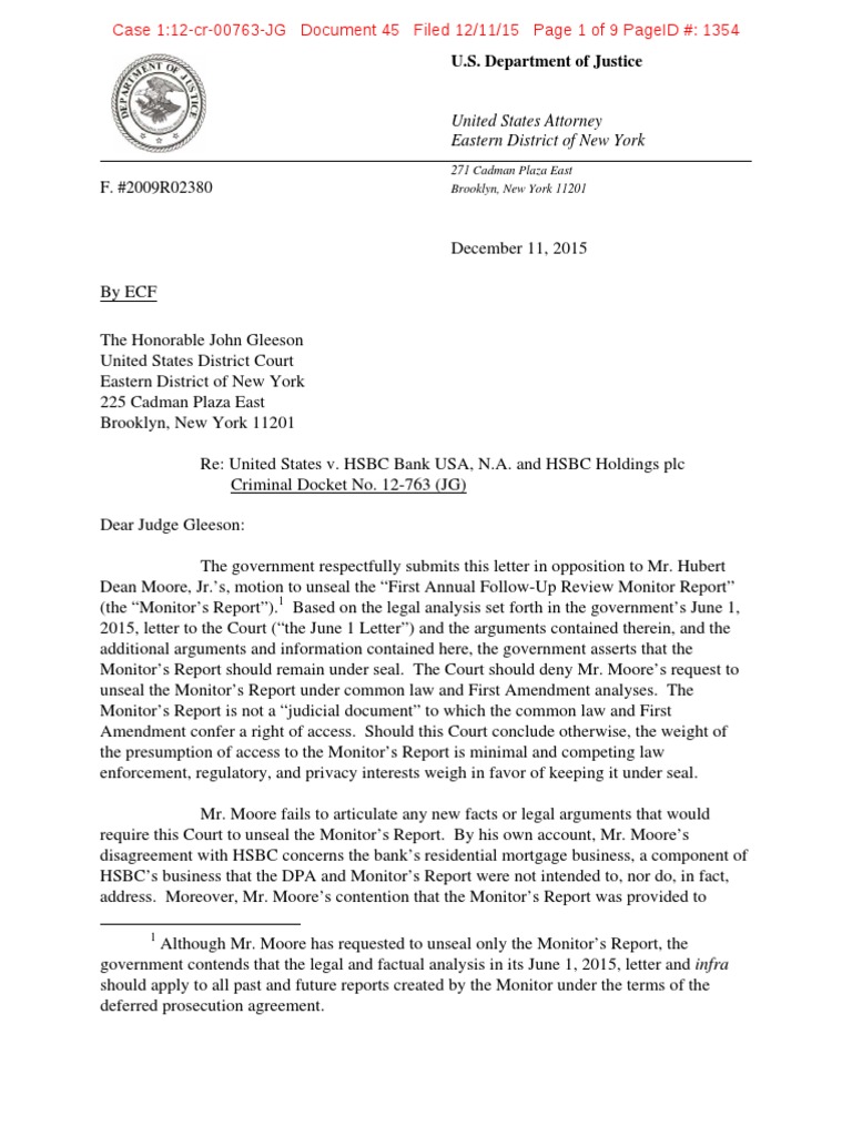 Doj Letter PDF Hsbc Money Laundering