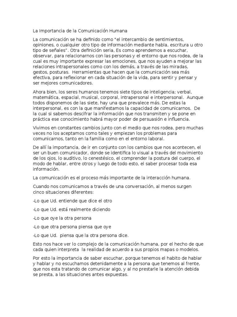 La Importancia de La Comunicación Humana | PDF | Comunicación | Homo ...