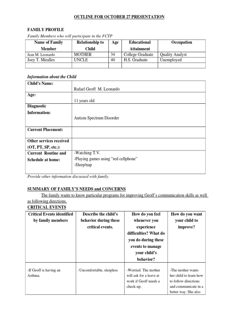 Family Support Plan for Autism Care | PDF | Lifestyle