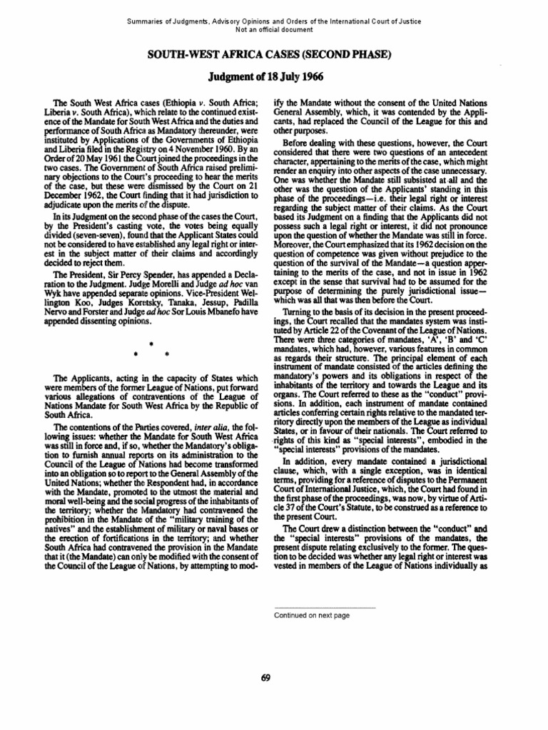 South West Africa Case (2nd Phase) PDF Jurisdiction Natural And