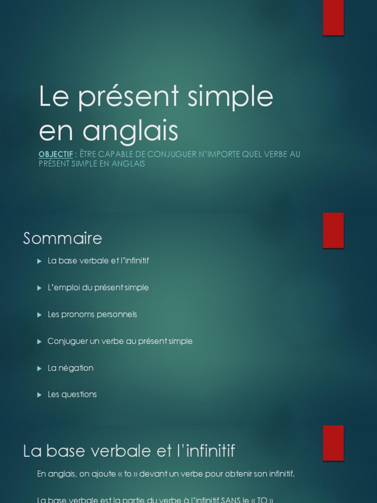 Le présent simple en anglais (diaporama) | Verbe | Conjugaison