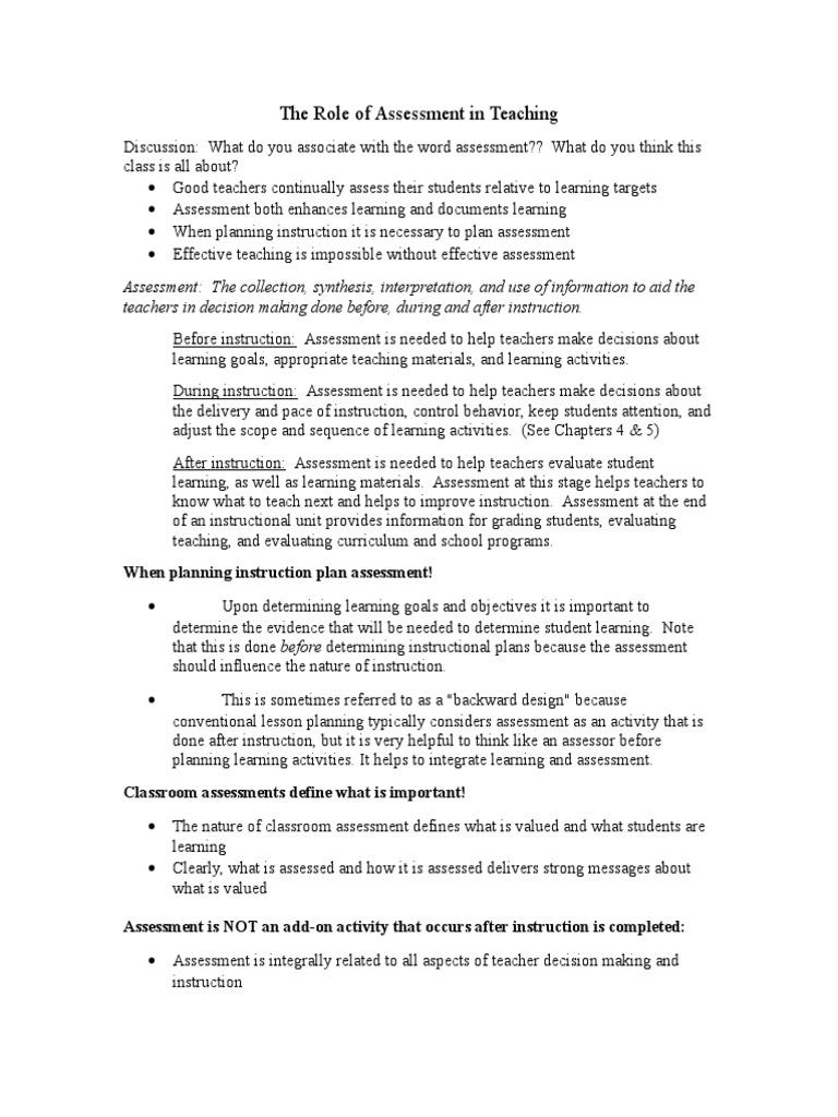 The Role of Assessment in Teaching | PDF | Educational Assessment ...