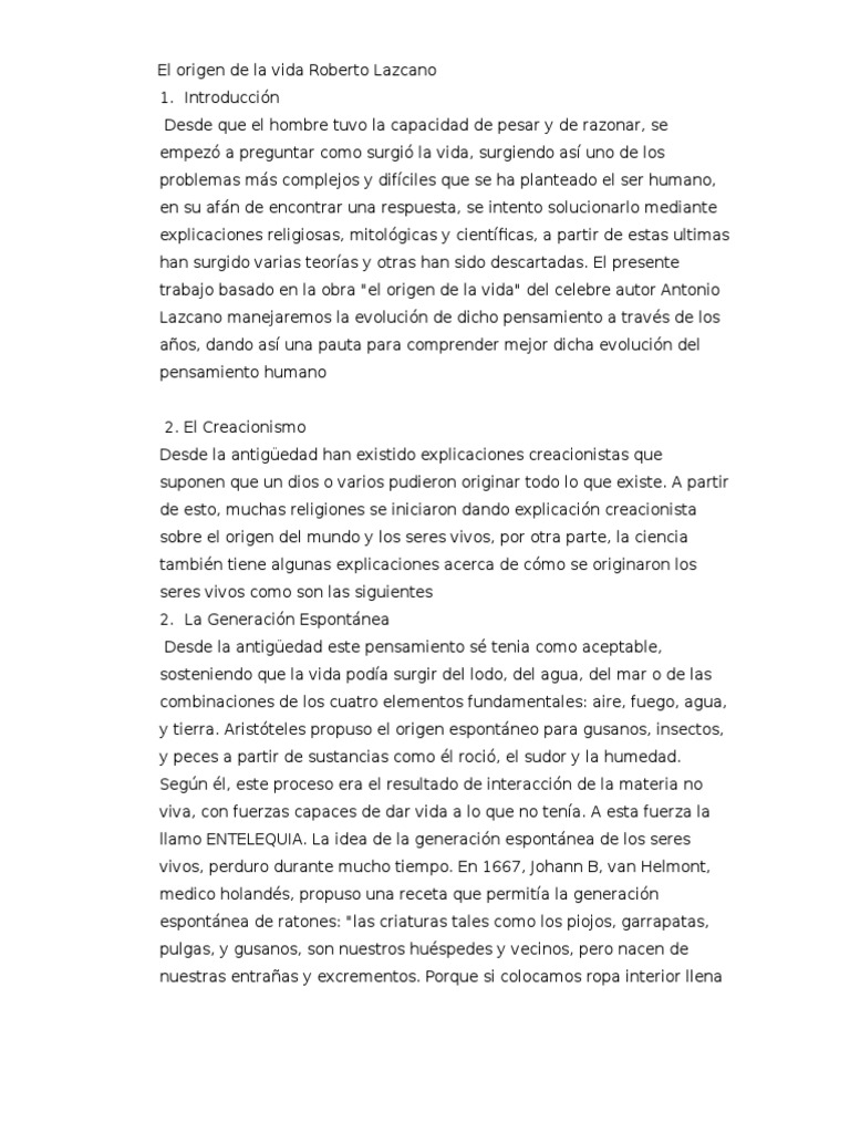 El Origen de La Vida Roberto Lazcano | PDF