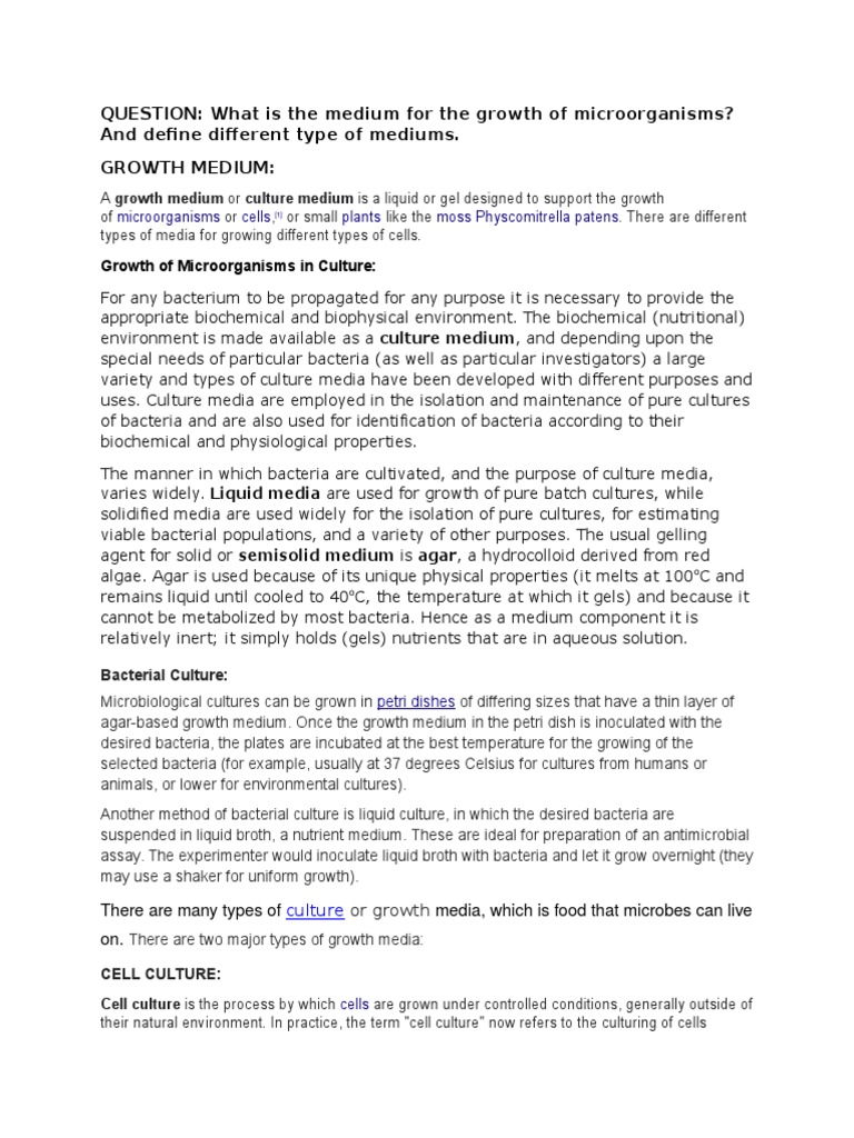Types of Growth Media for Microorganisms | PDF | Growth Medium | Pathology