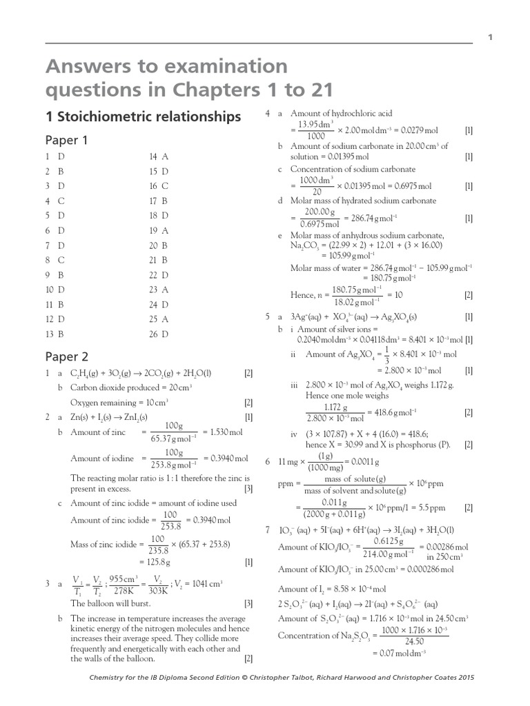 IB Chemistry Answers | PDF | Ion | Chemical Bond