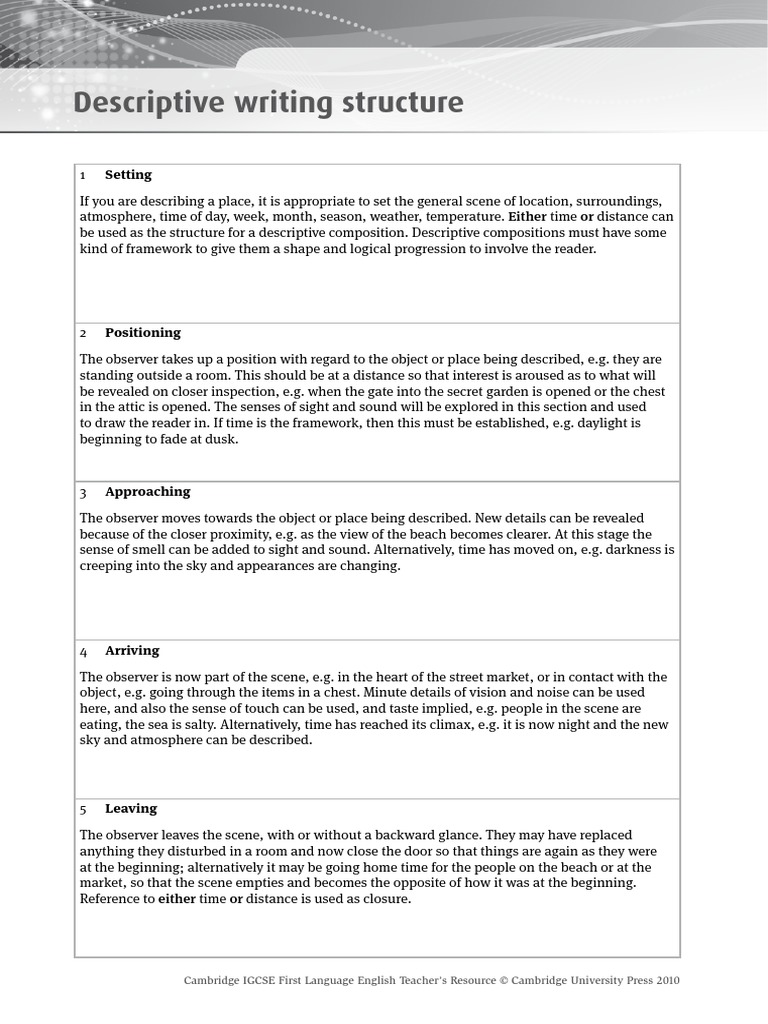 Cie Igcse English Language Descriptive Writing Cognitive Science Psychology