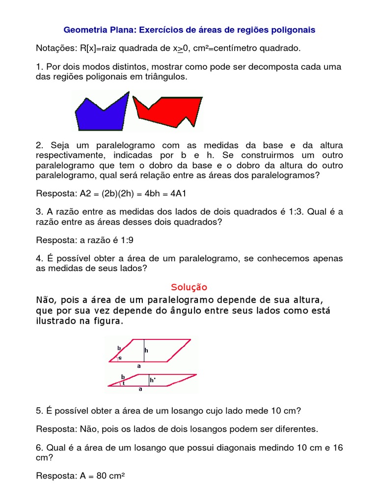 Area Do Triangulo Exercicios Resolvidos 7 Ano