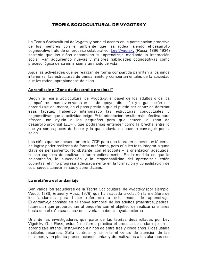 Teoría Sociocultural de Vygotsky | PDF | Aprendizaje | Conceptos ...