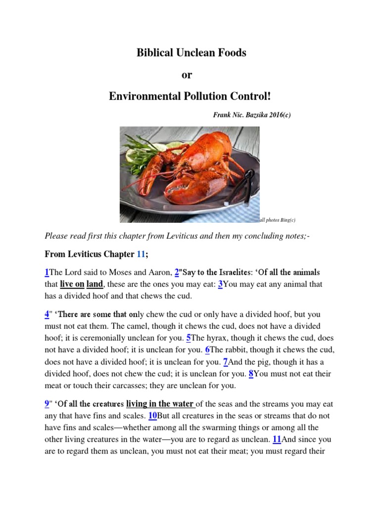 Biblical Unclean Foods or Foods Religion And Belief