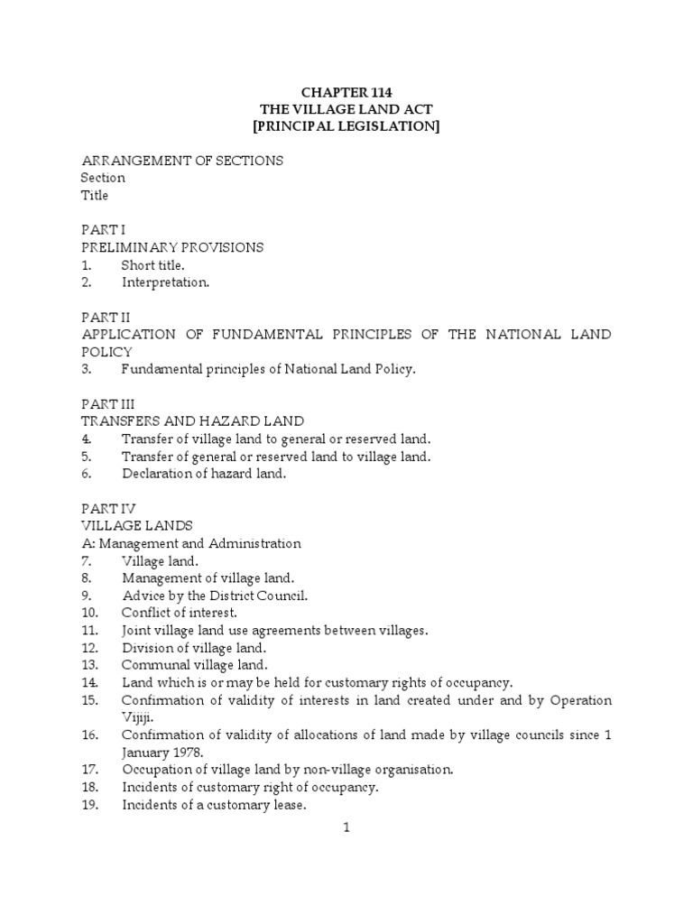 The Village Land Act 1999. Cap 114 of Tanzania PDF Lease Adjudication