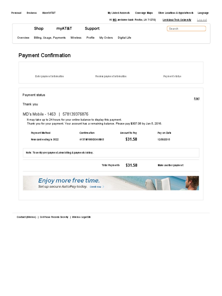 Payment Confirmation: Shop Myat&T Support | PDF | Mobile Phones | Payments