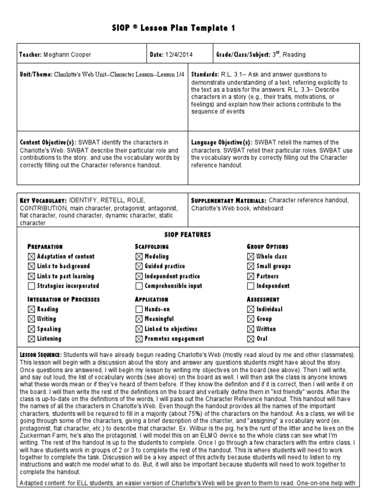 ESL Unit Plan Lesson Plan Vocabulary