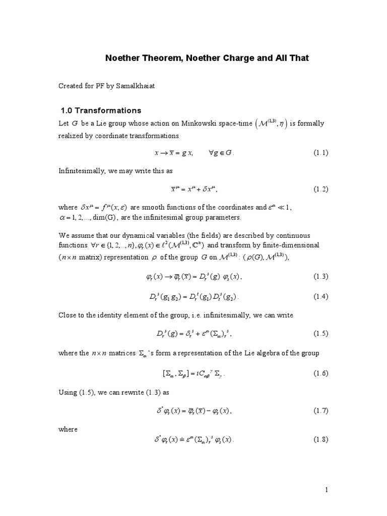 Noether Theorem and Its Implications | PDF | Noether's Theorem | Field ...