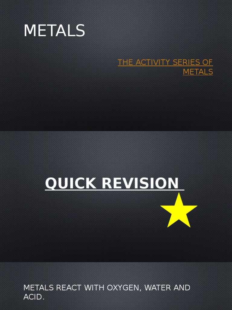 Activity Series Of Metals PDF Sulfuric Acid Chemical Reactions