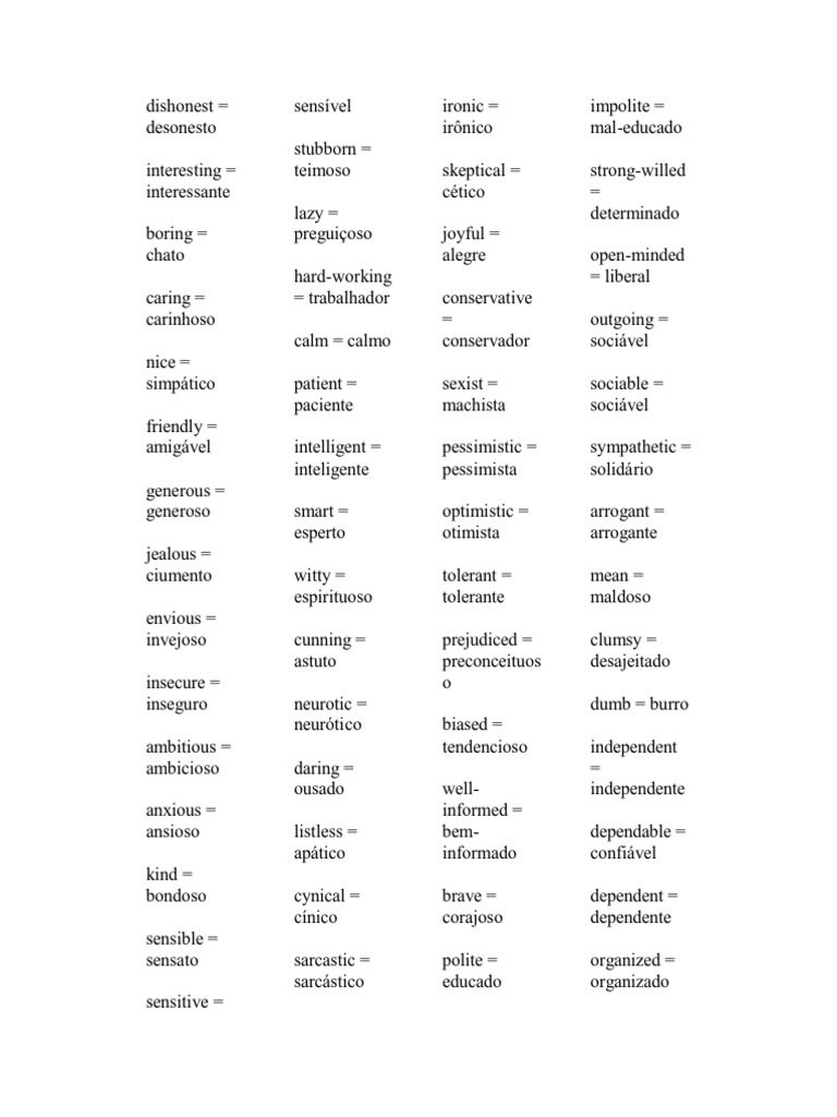 Lista de Adjetivos Para Descrever Pessoas
