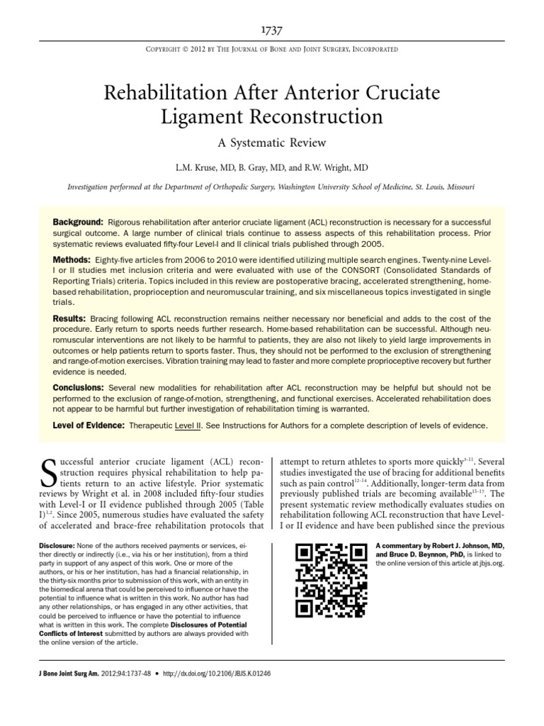 Rehabilitation After ACL Reconstruction | PDF | Physical Therapy | Knee
