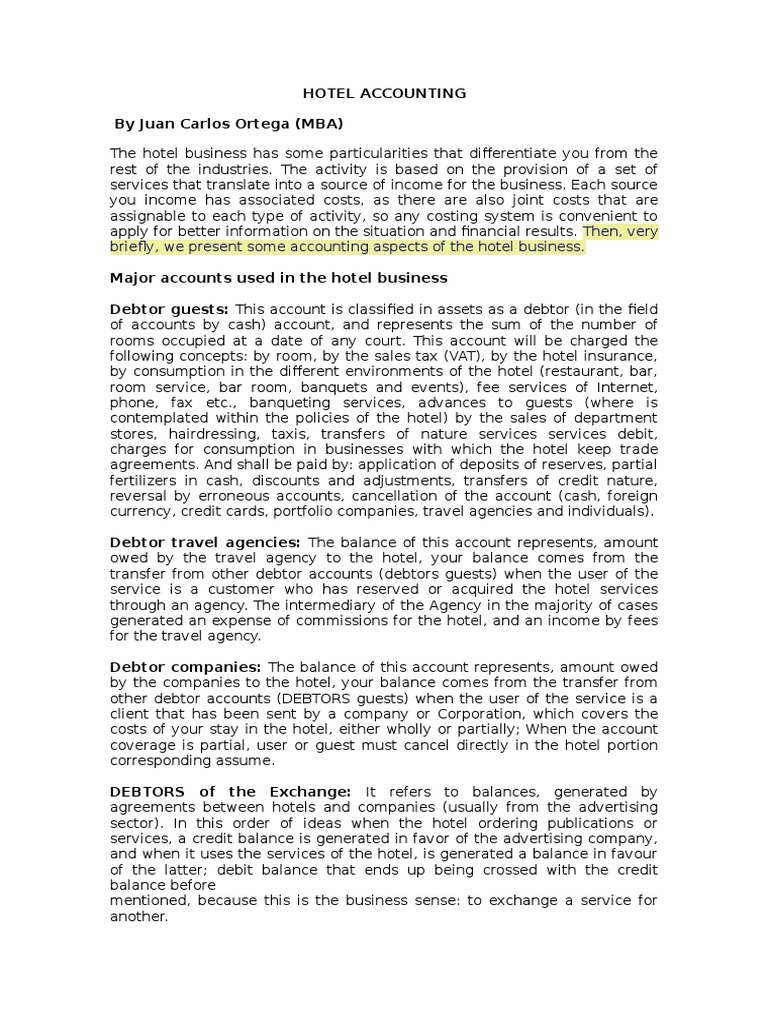 Hotel Accounting | PDF | Debits And Credits | Expense