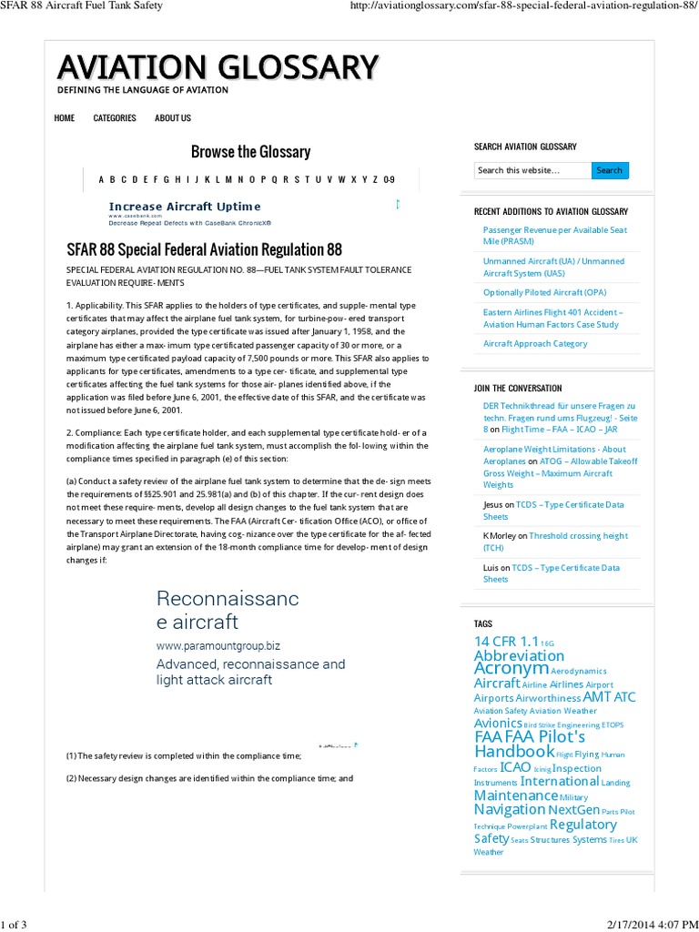 SFAR 88 Aircraft Fuel Tank Safety PDF Federal Aviation