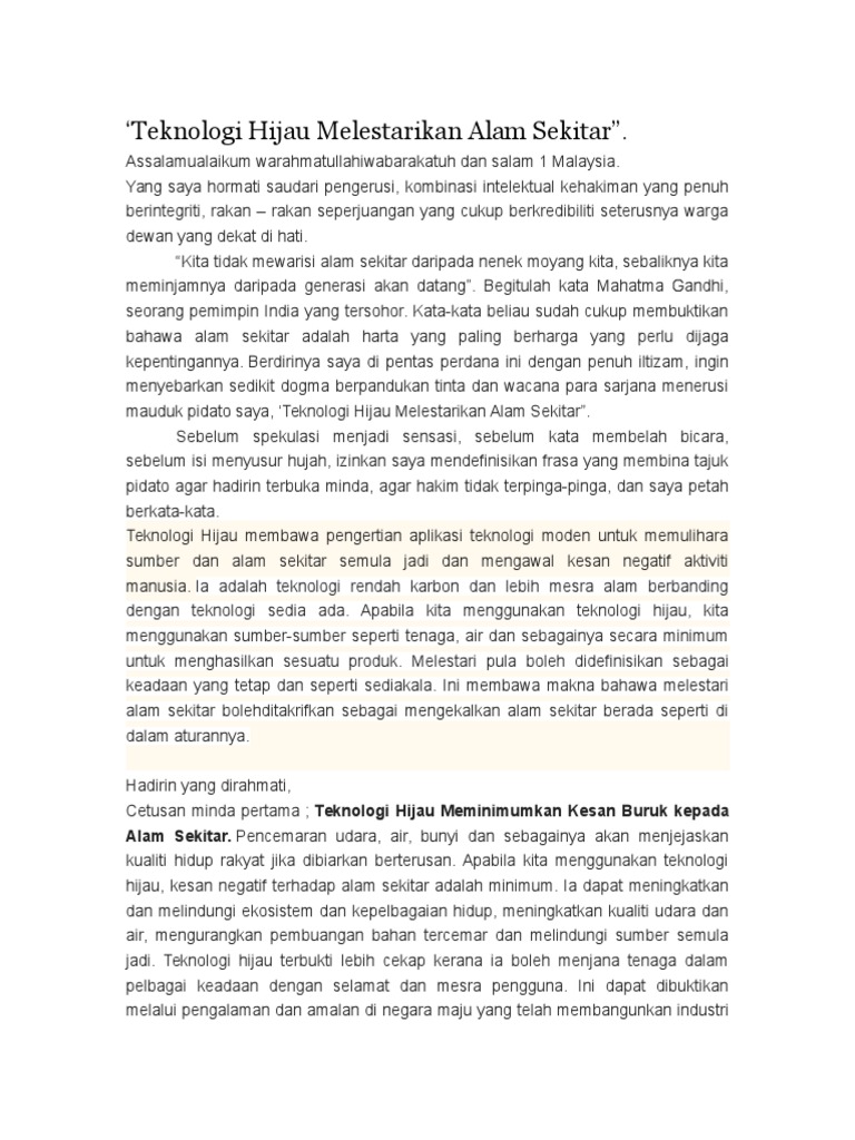 Teknologi Hijau Melestarikan Alam Sekitar