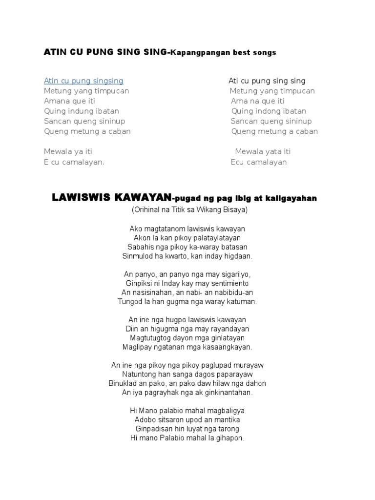 Atin Cu Pung Singsing Lyrics Tagalog
