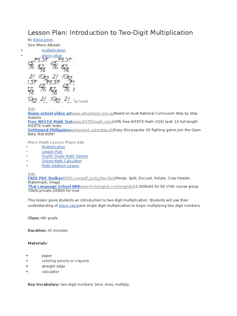 Lesson Plan | PDF | Multiplication | Algorithms