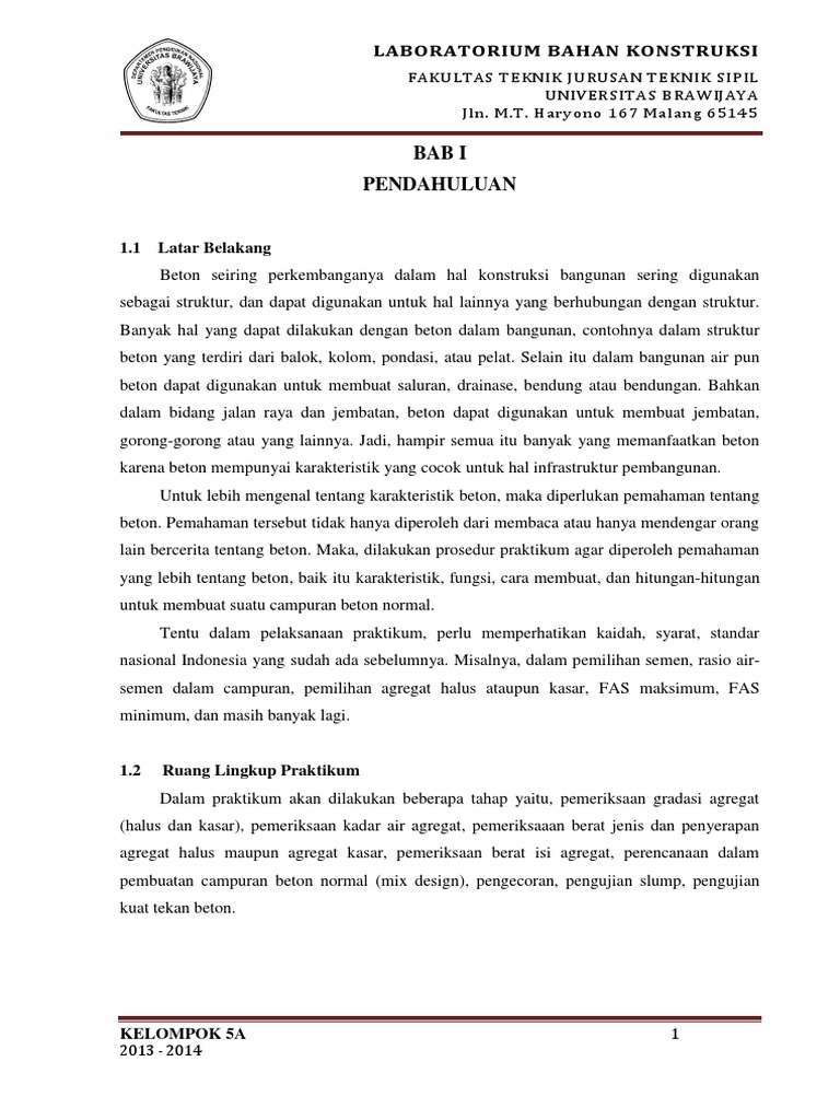 Laporan Praktikum Beton Kelompok 5a
