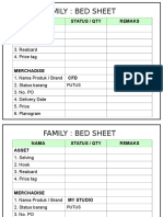 Family: Bed Sheet: Nama Status / Qty Remaks Asset