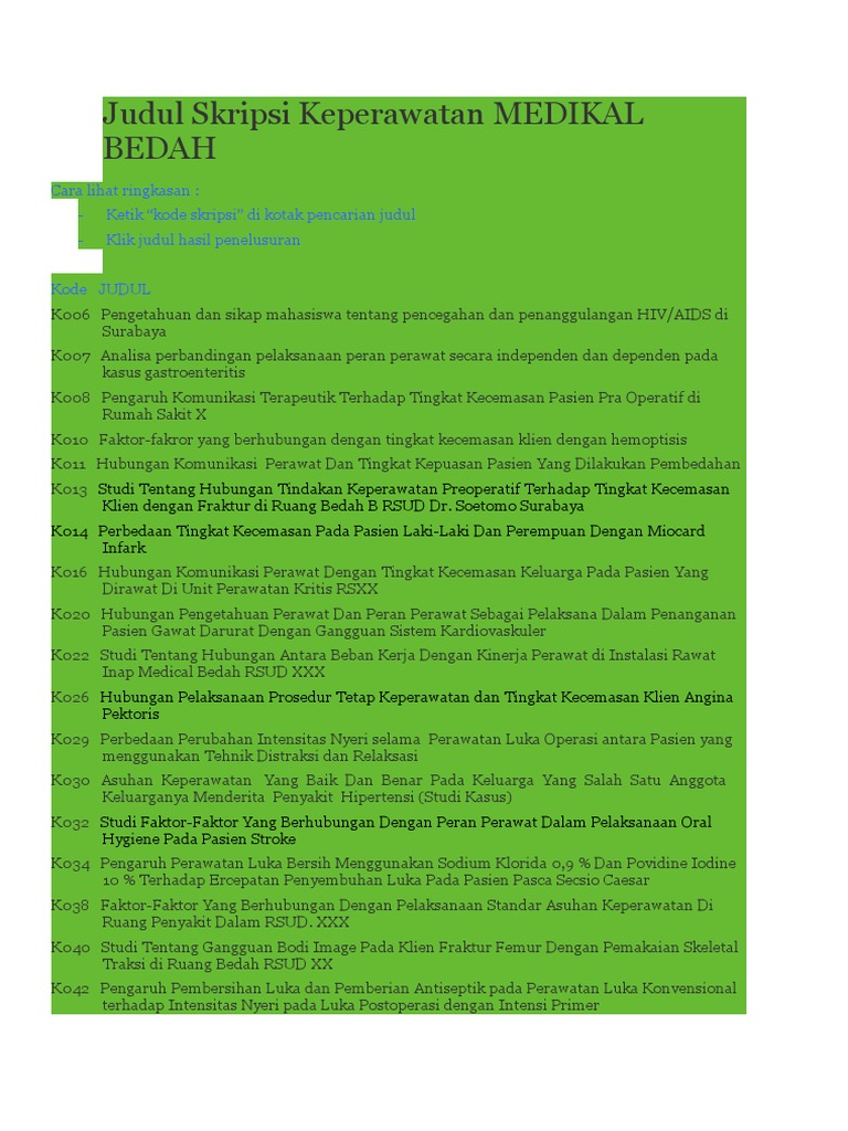 Judul Skripsi Keperawatan MEDIKAL BEDAH