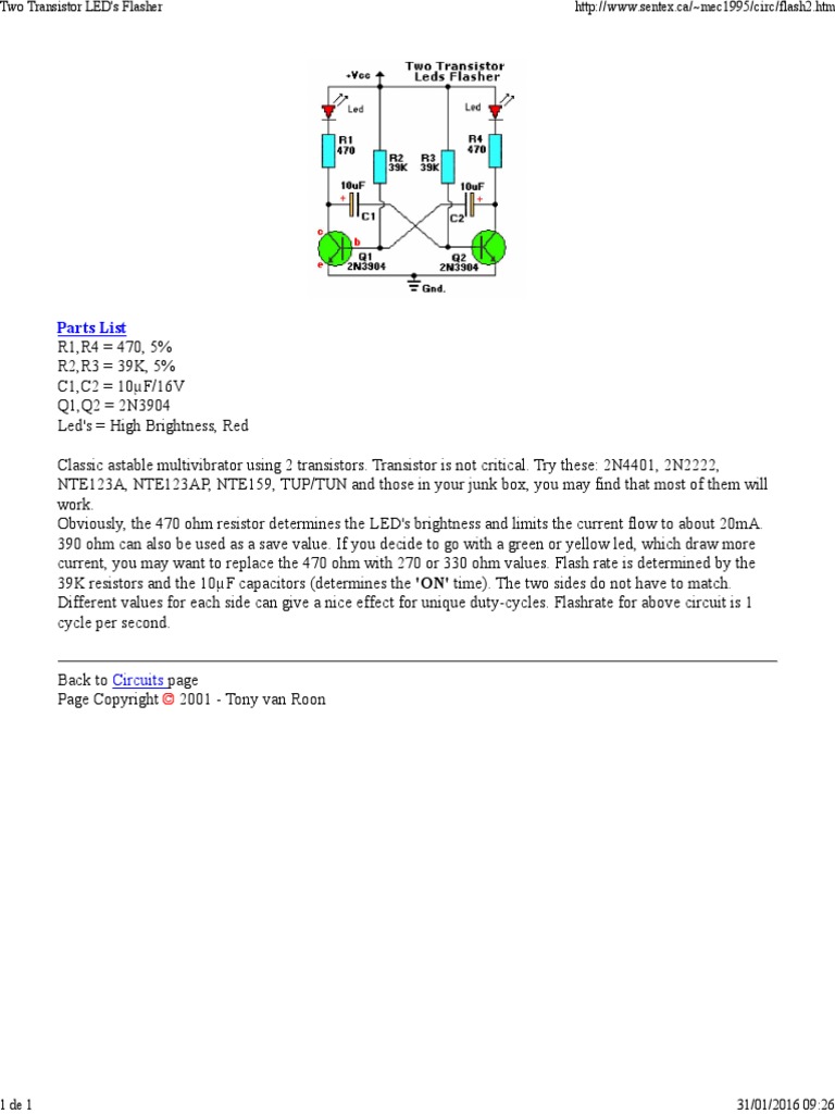 Two Transistor LED's Flasher | PDF