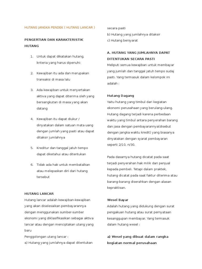 Hutang Jangka Pendek