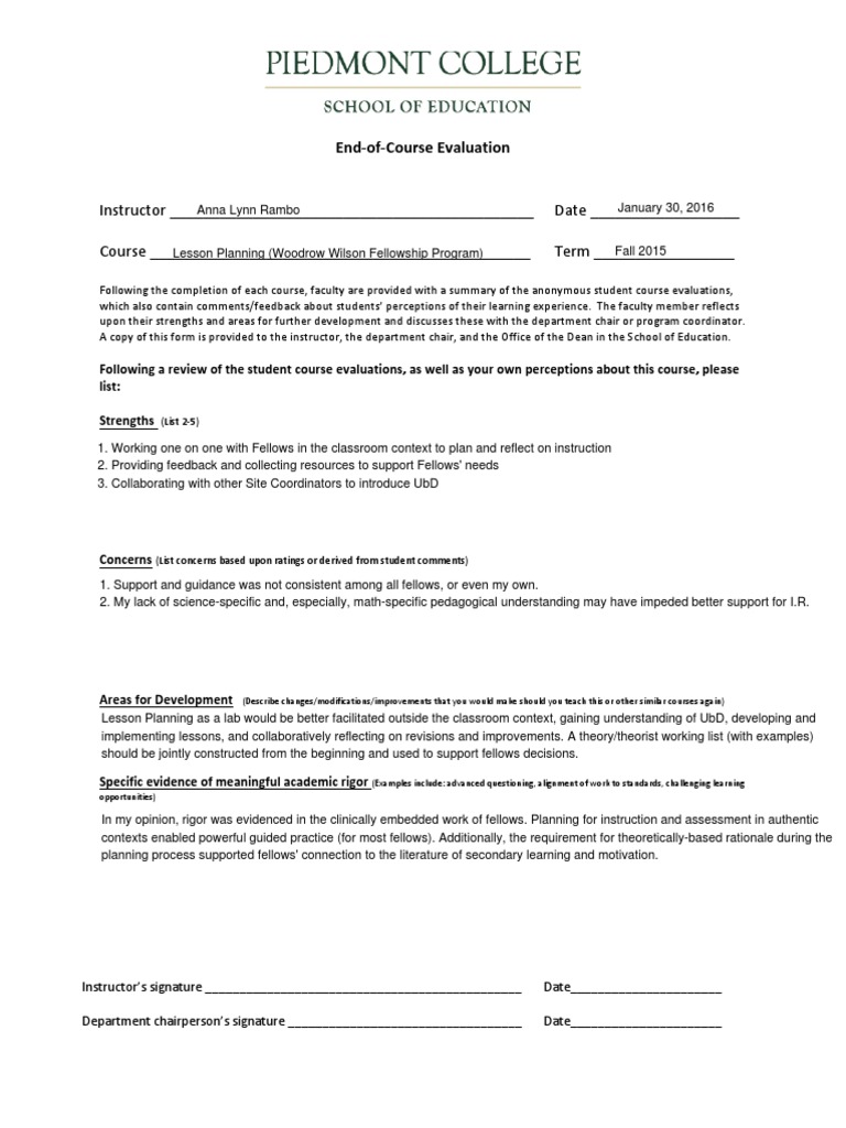 Course Evaluation Summary Guide | PDF | Course Evaluation | Quality Of Life