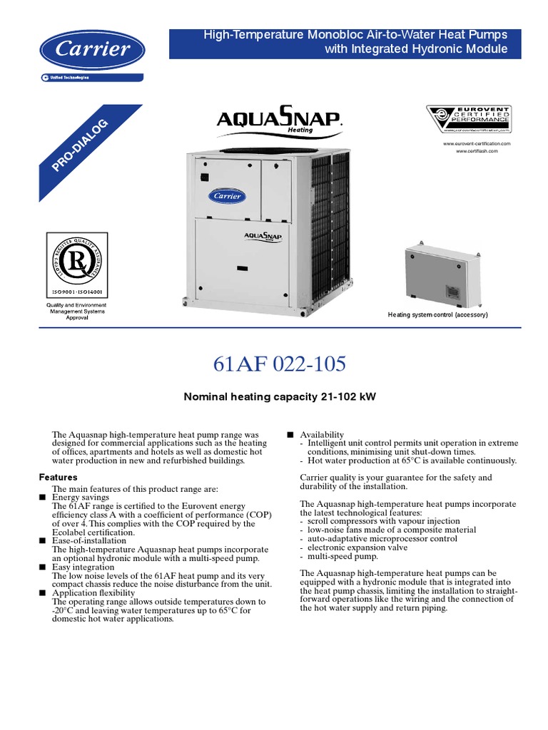 HighTemperature Monobloc AirtoWater Heat Pumps with Integrated Hydronic Module Product