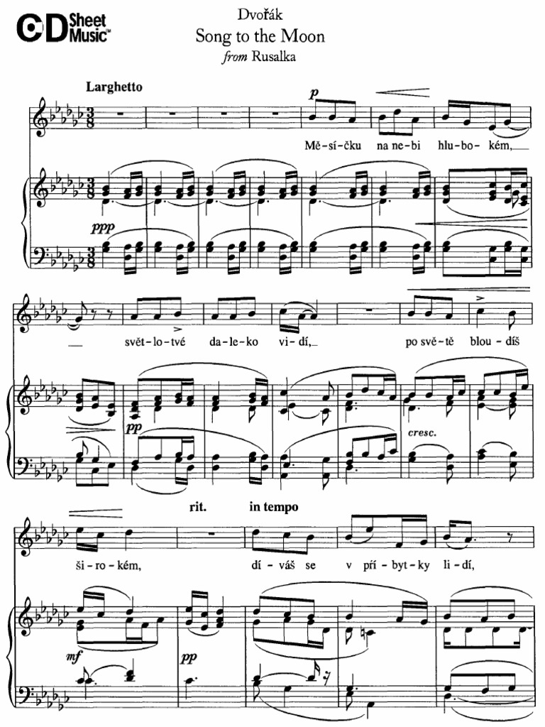 Dvorak Song To The Moon From Rusalka Dailymusicsheets Pdf
