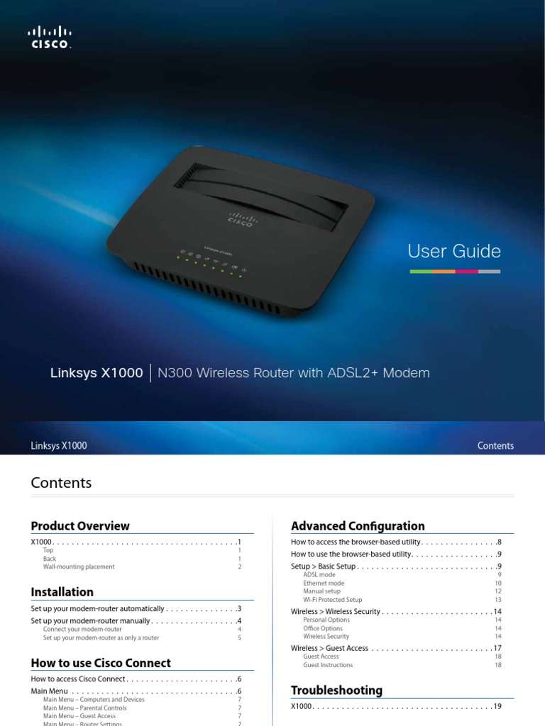 Linksys Wireless Adsl Modem Router x1000 User Manual PDF Computer