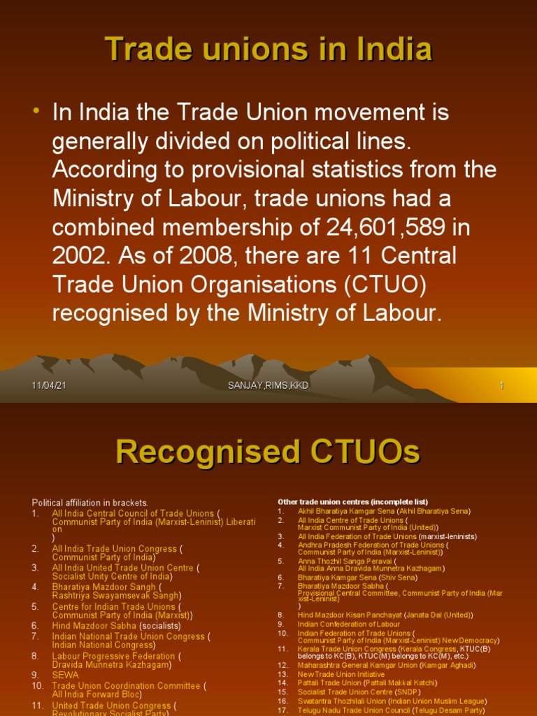 Trade Unions in India PDF Politics Of India Trade Union