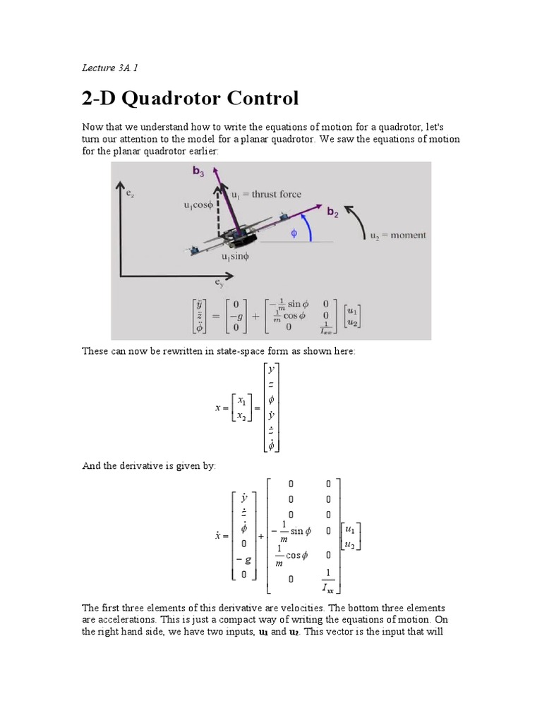 Planar Quadrotor Control Model | PDF | Trajectory | Equations Of Motion