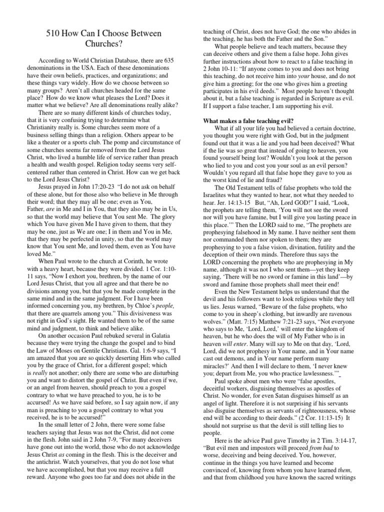 Choosing the Right Church Denomination | PDF | Paul The Apostle | Jesus