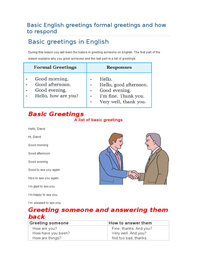 Basic English Greetings and Responses | PDF | Self-Improvement