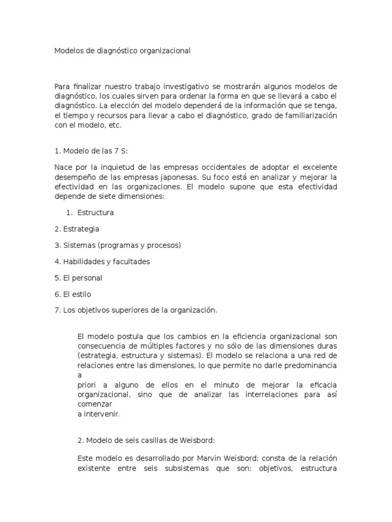 Modelos de Diagnóstico Organizacional | PDF | Planificación | Liderazgo
