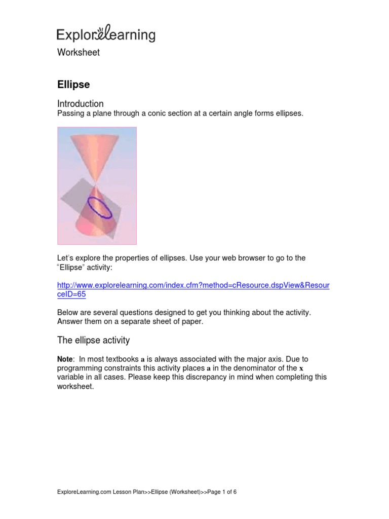 worksheet Ellipses Worksheet explore learning ellipse cartesian coordinate system