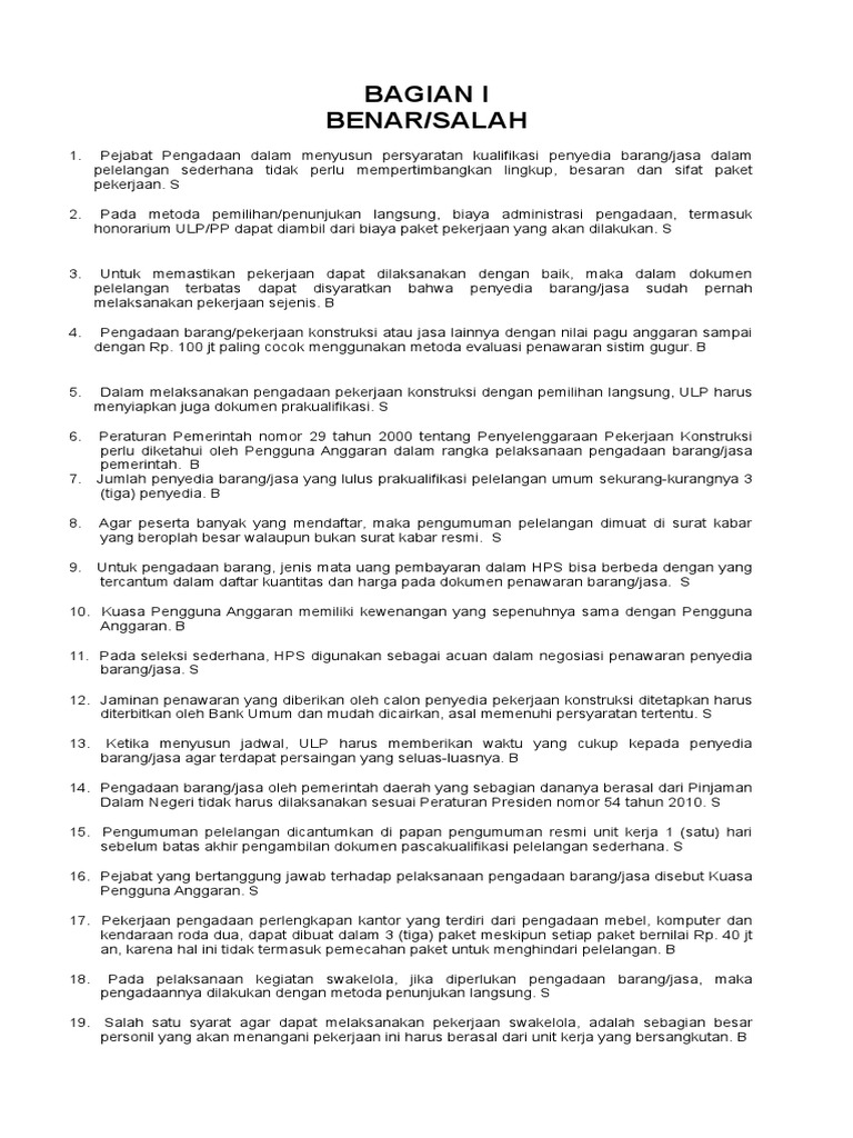 Soal Ujian SErtifikasi PBJ PDF