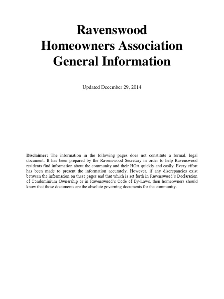 Ravenswood HOA Guidelines Overview | PDF | Condominium | Swimming Pool