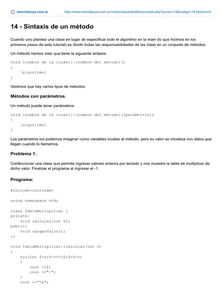 Sintaxis y Ejemplos de Métodos en C++ | PDF | Algoritmos | Tipo de datos