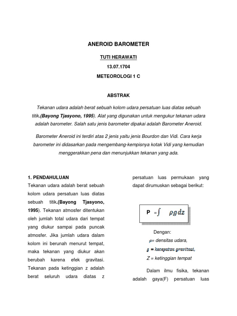 Fungsi dan Cara Kerja Barometer Aneroid | PDF