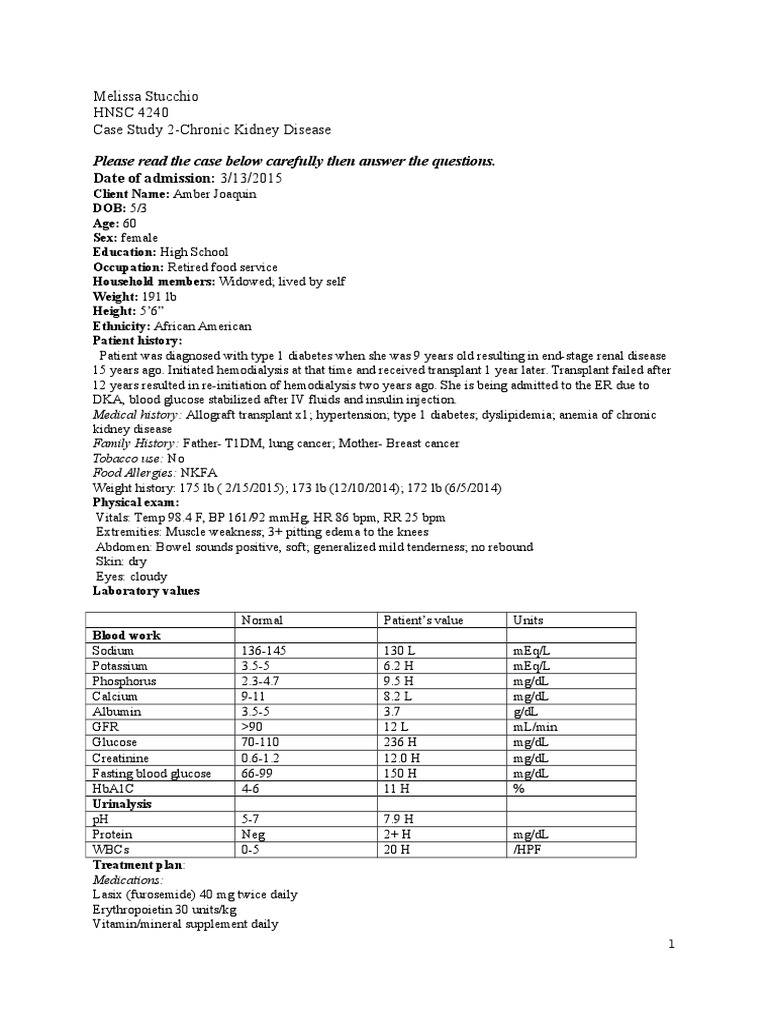 Chronic Kidney Disease Case Study Analysis | PDF | Renal Function | Kidney