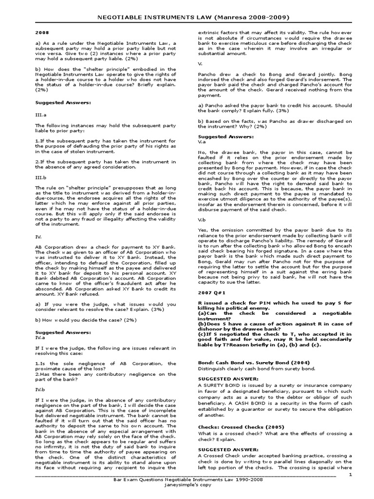 Negotiable Instruments Law Insights | PDF | Negotiable Instrument | Cheque