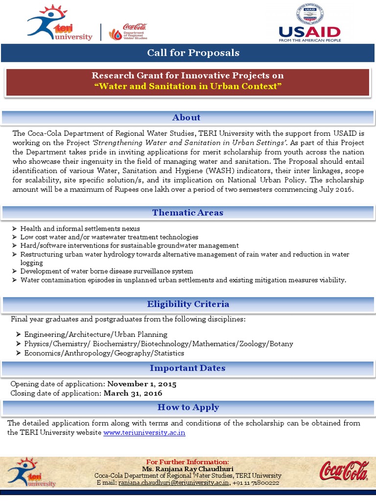 Call For Proposals For USAID Funded Projects PDF