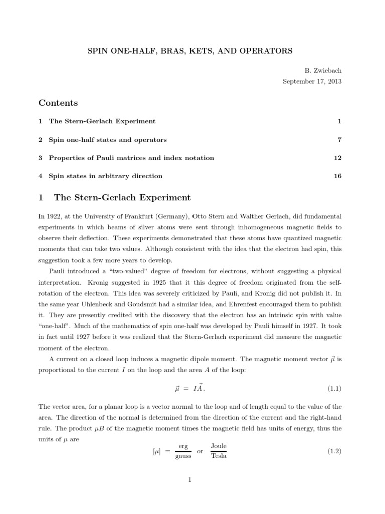 Spin One-Half, Bras, Kets, and Operators | PDF | Spin (Physics ...