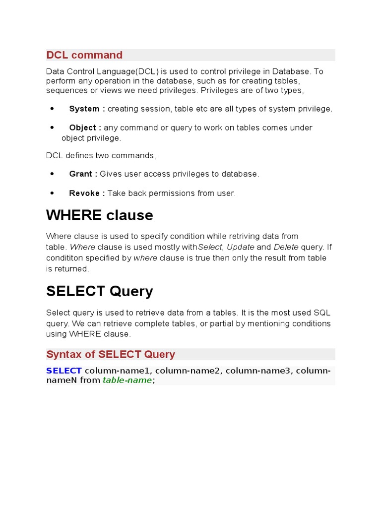 DCL Command | Sql | Data